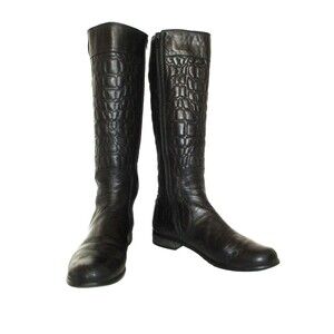 Stuart Weitzman Riding Boots Size 7 1/2 Women Black Leather Quilted Knee High